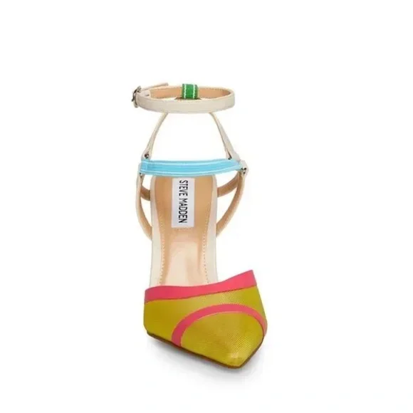 Steve Madden Aford Pointed Toe Heel Sandle In Yellow Pink Blue 8 - Picture 2 of 10